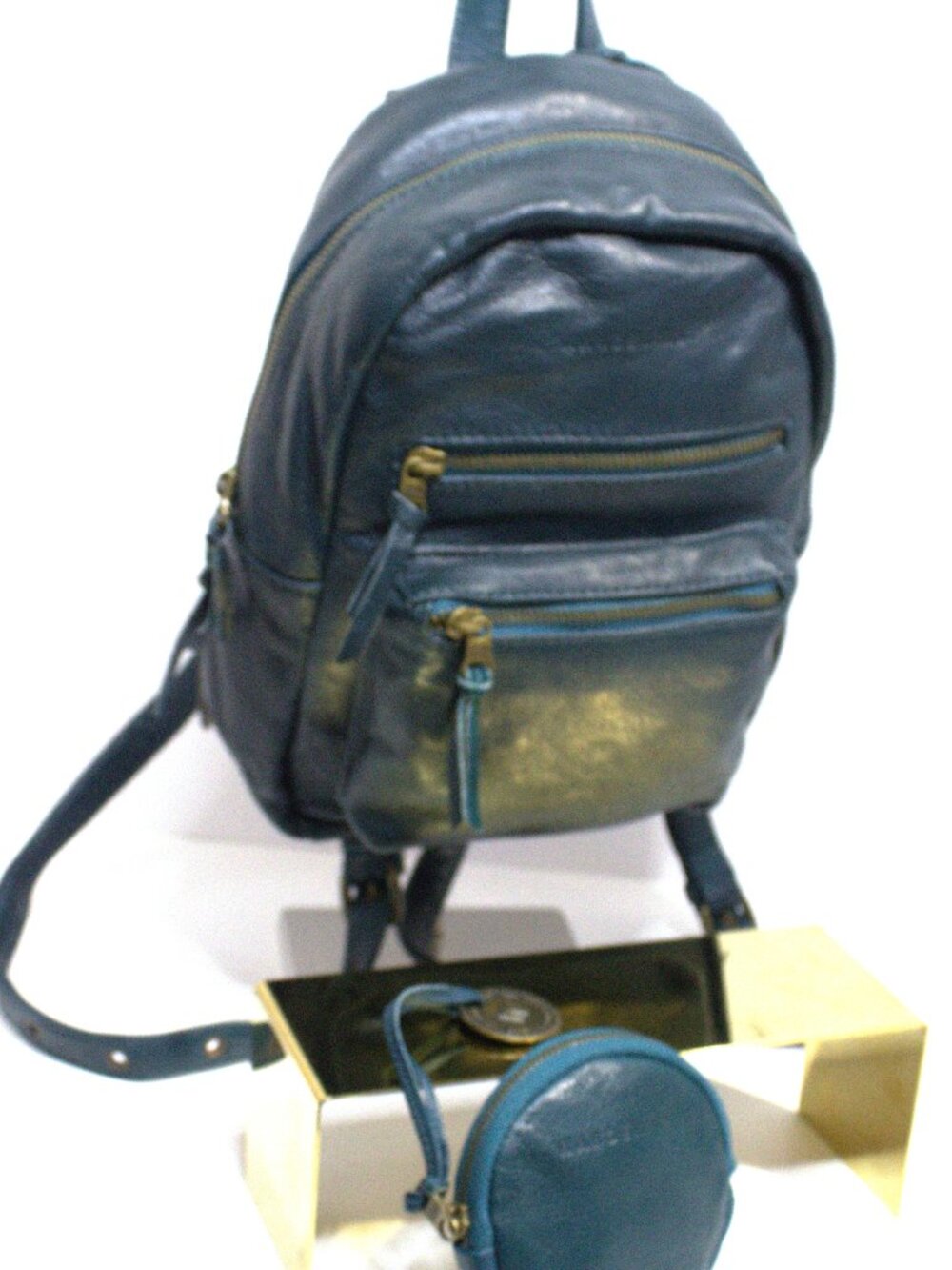 Wanderers Travel Co. Green Mini California Backpack with Antique Gold Hardware.